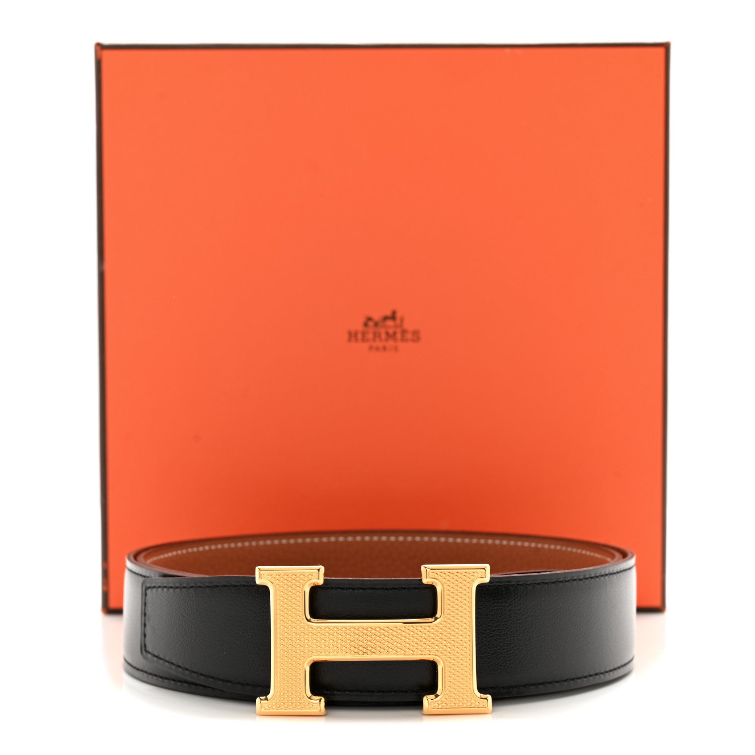 Hermes Box Togo 32mm Guilloche H Belt 90 36 Black Gold 7 of 7