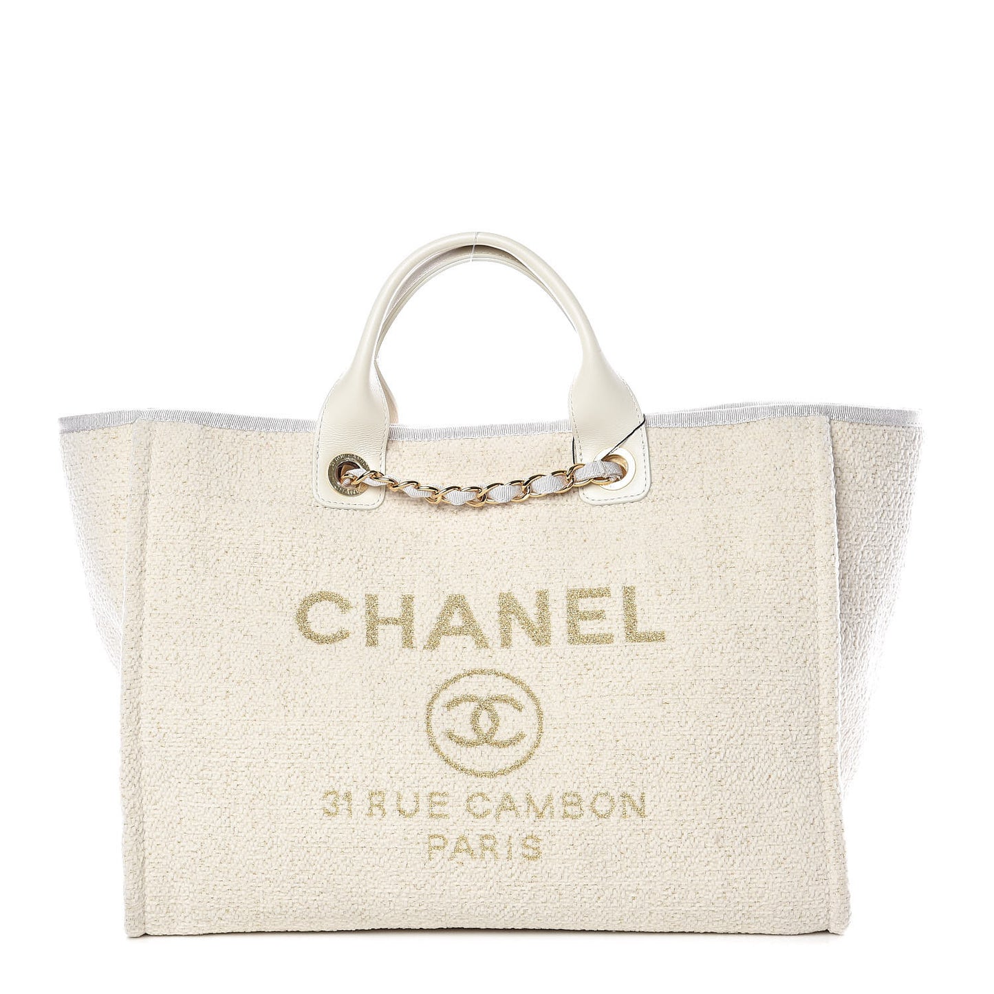Lurex Boucle Medium Deauville Tote White