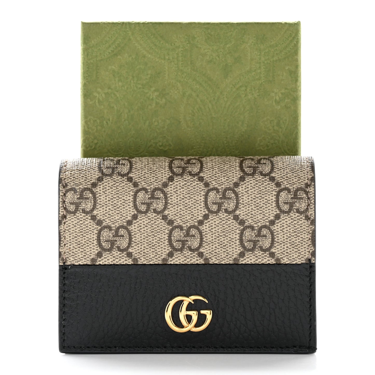 Dollar Calfskin GG Supreme Monogram GG Marmont Card Case Black Beige Ebony