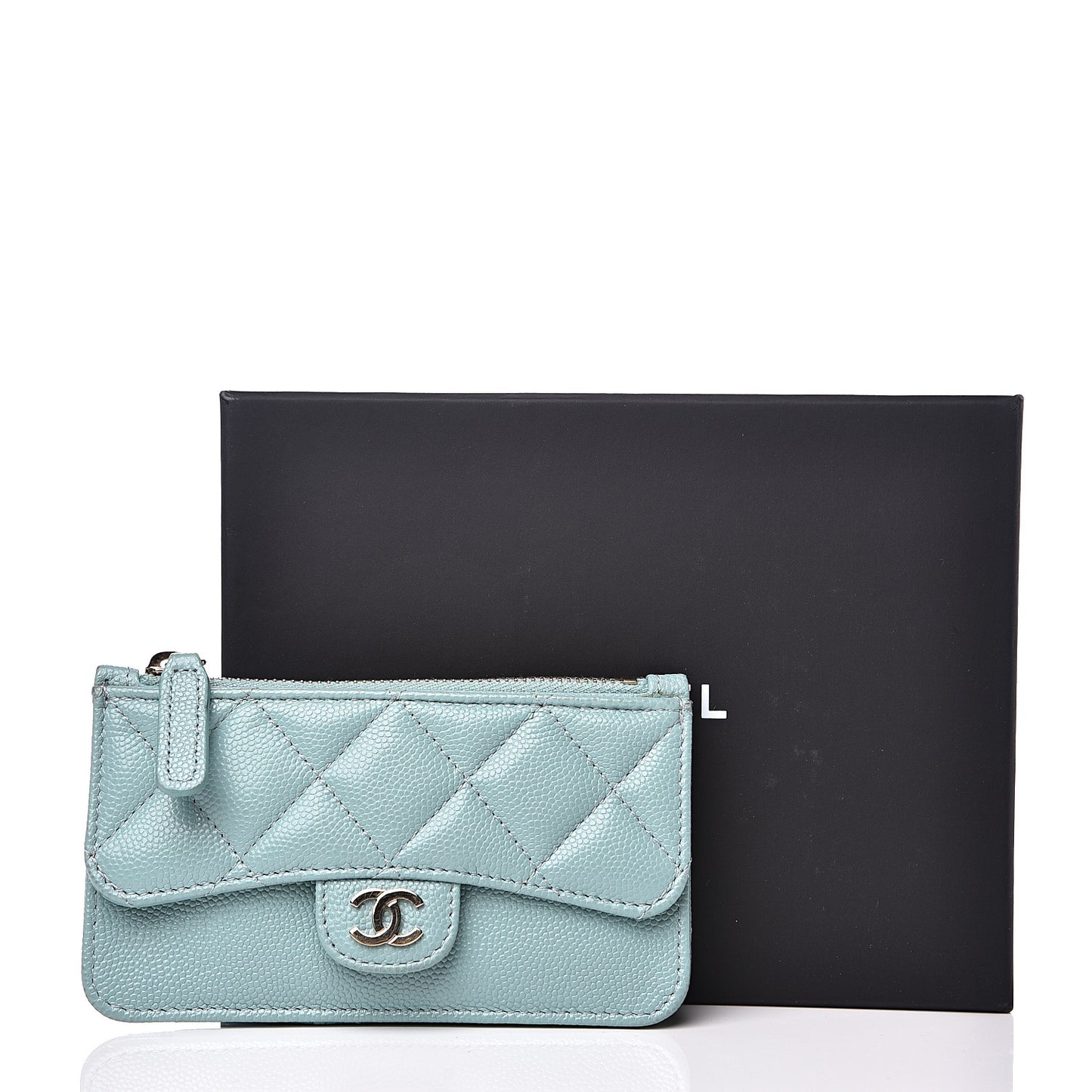 Caviar Quilted Flap Zip Card Holder Light Blue