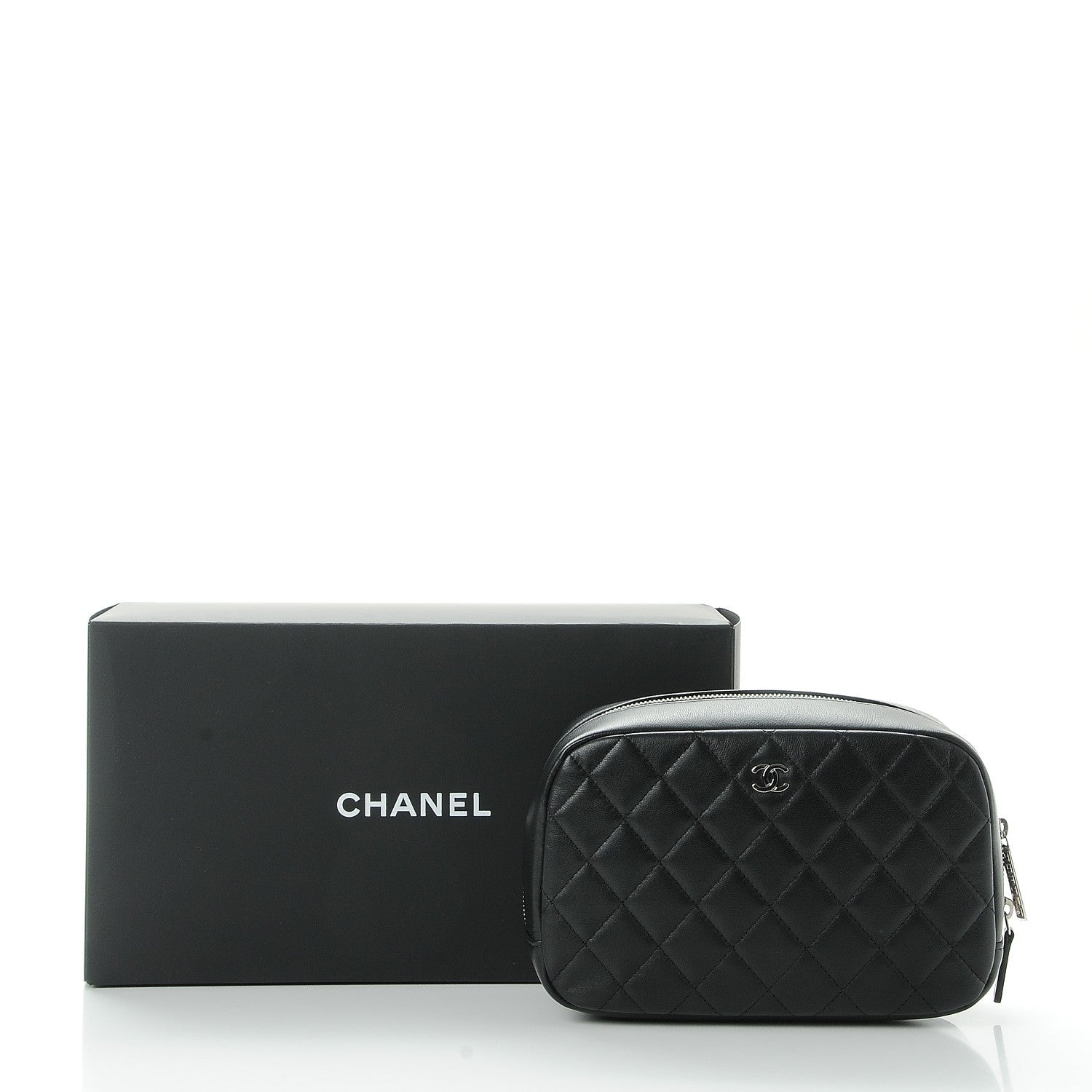 Chanel Lambskin Quilted Medium Curvy Pouch Cosmetic Case Black 8 of 8