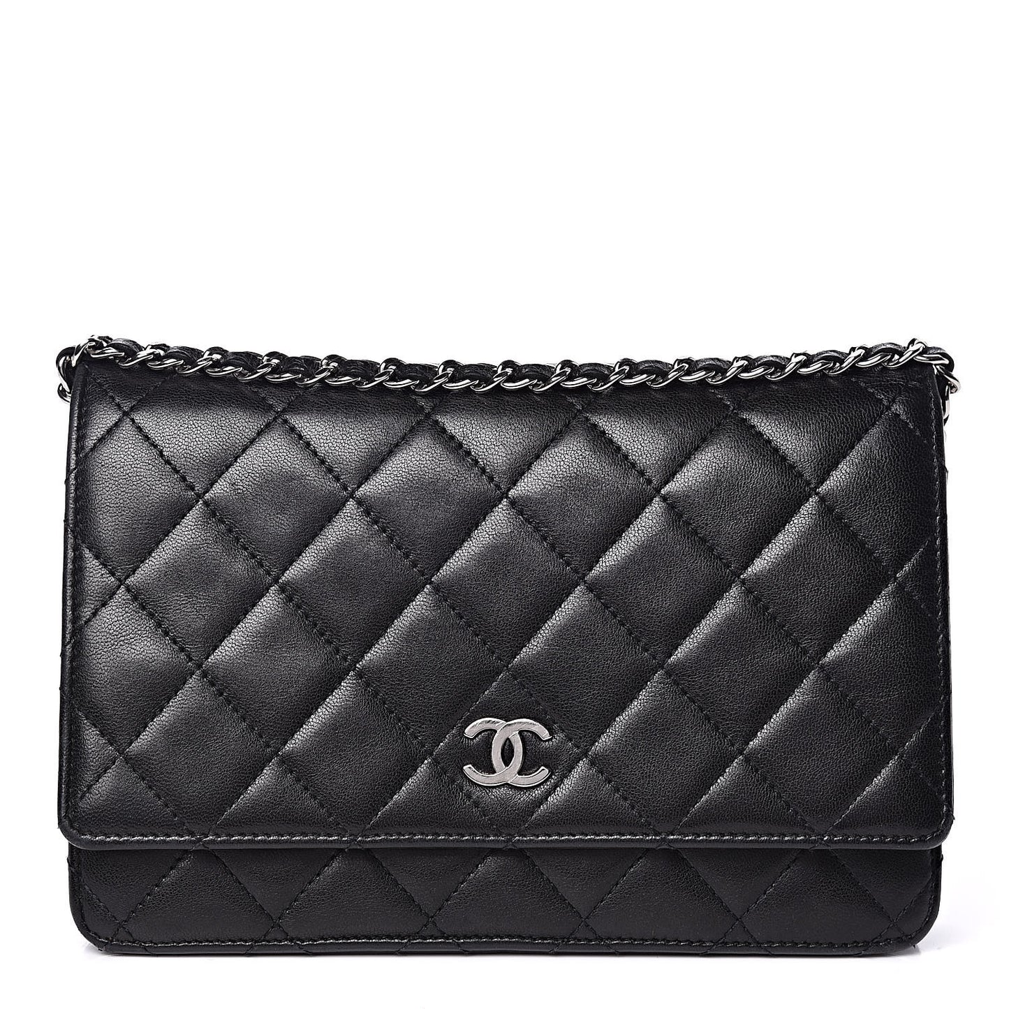 Lambskin Quilted Wallet On Chain WOC Black