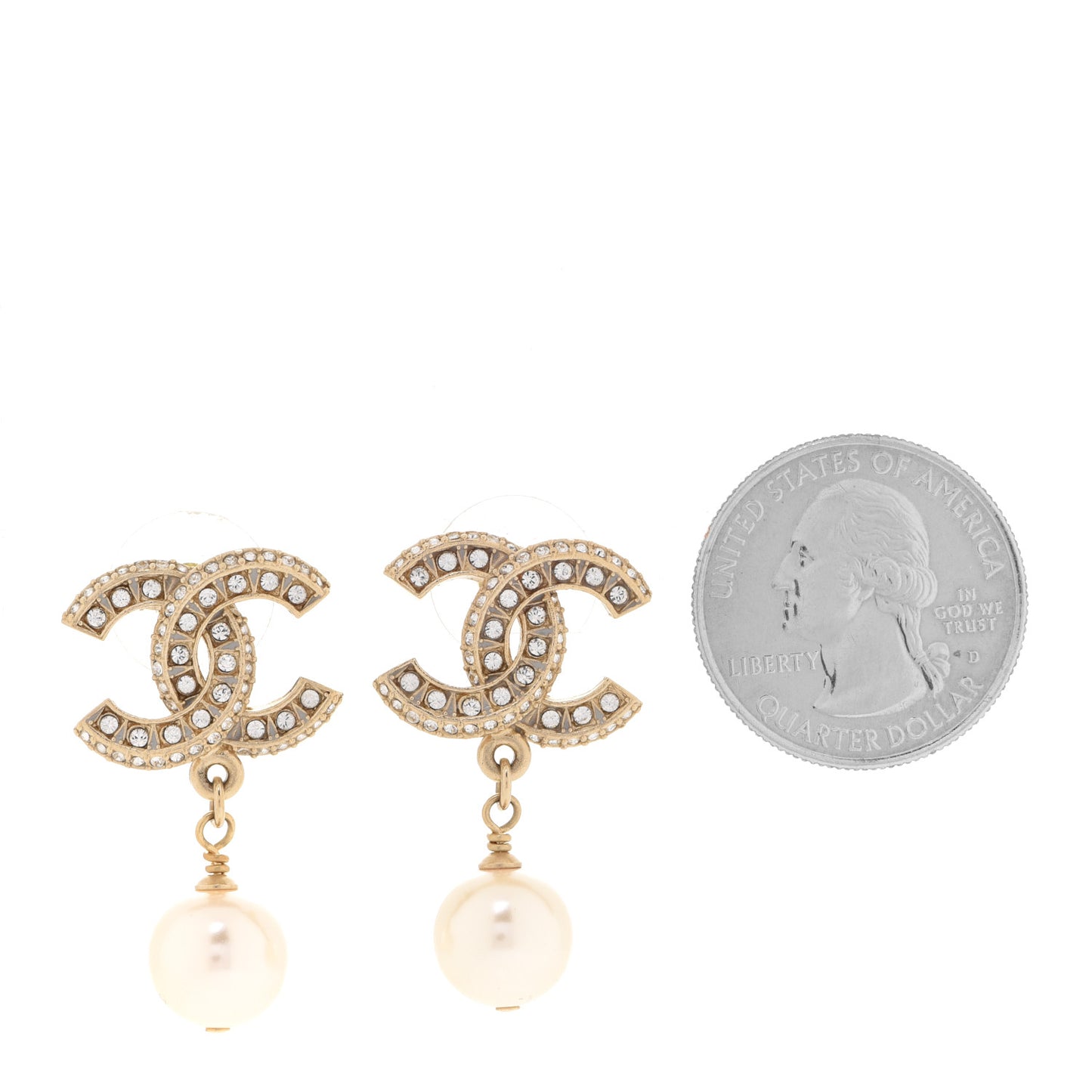 Crystal Pearl CC Drop Earrings Gold
