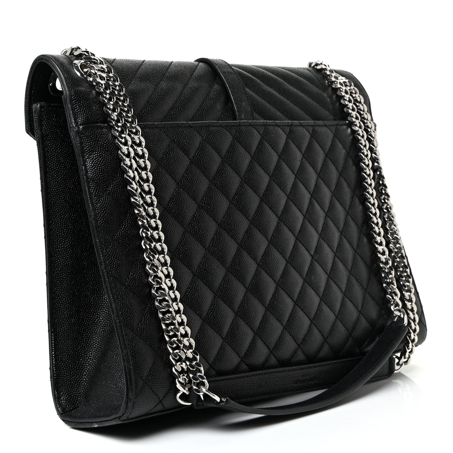 Grain De Poudre Textured Mixed Matelasse Large Triquilt Monogram Satchel Black