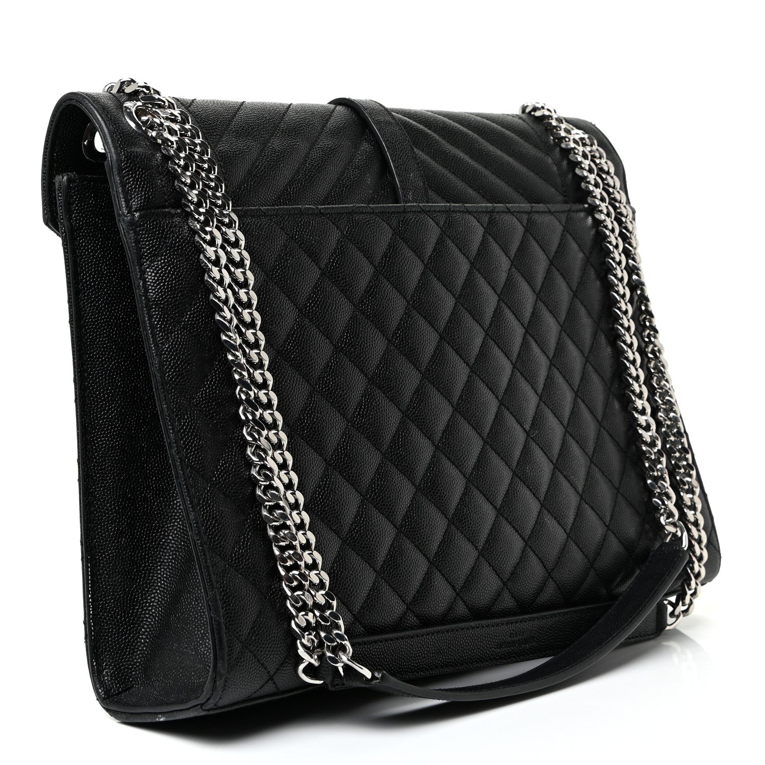 Saint Laurent Grain De Poudre Textured Mixed Matelasse Large Triquilt Monogram Satchel Black 3 of 31