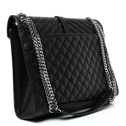 Saint Laurent Grain De Poudre Textured Mixed Matelasse Large Triquilt Monogram Satchel Black 3 of 31