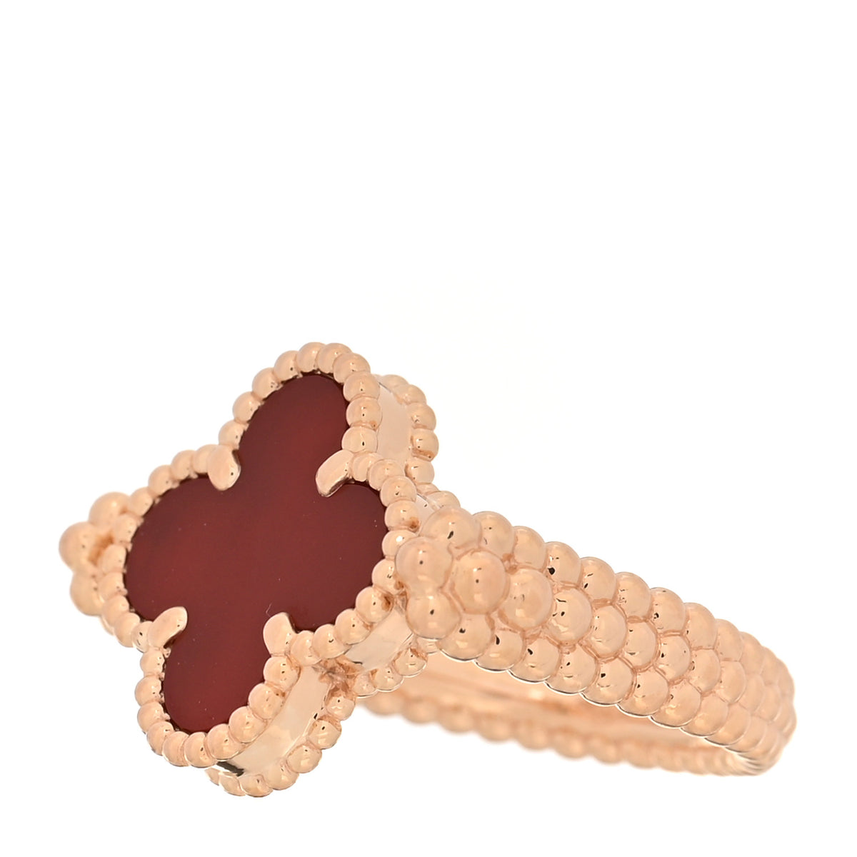 18K Rose Gold Diamond Carnelian Reversible Guilloche Vintage Alhambra Ring 50 5.5