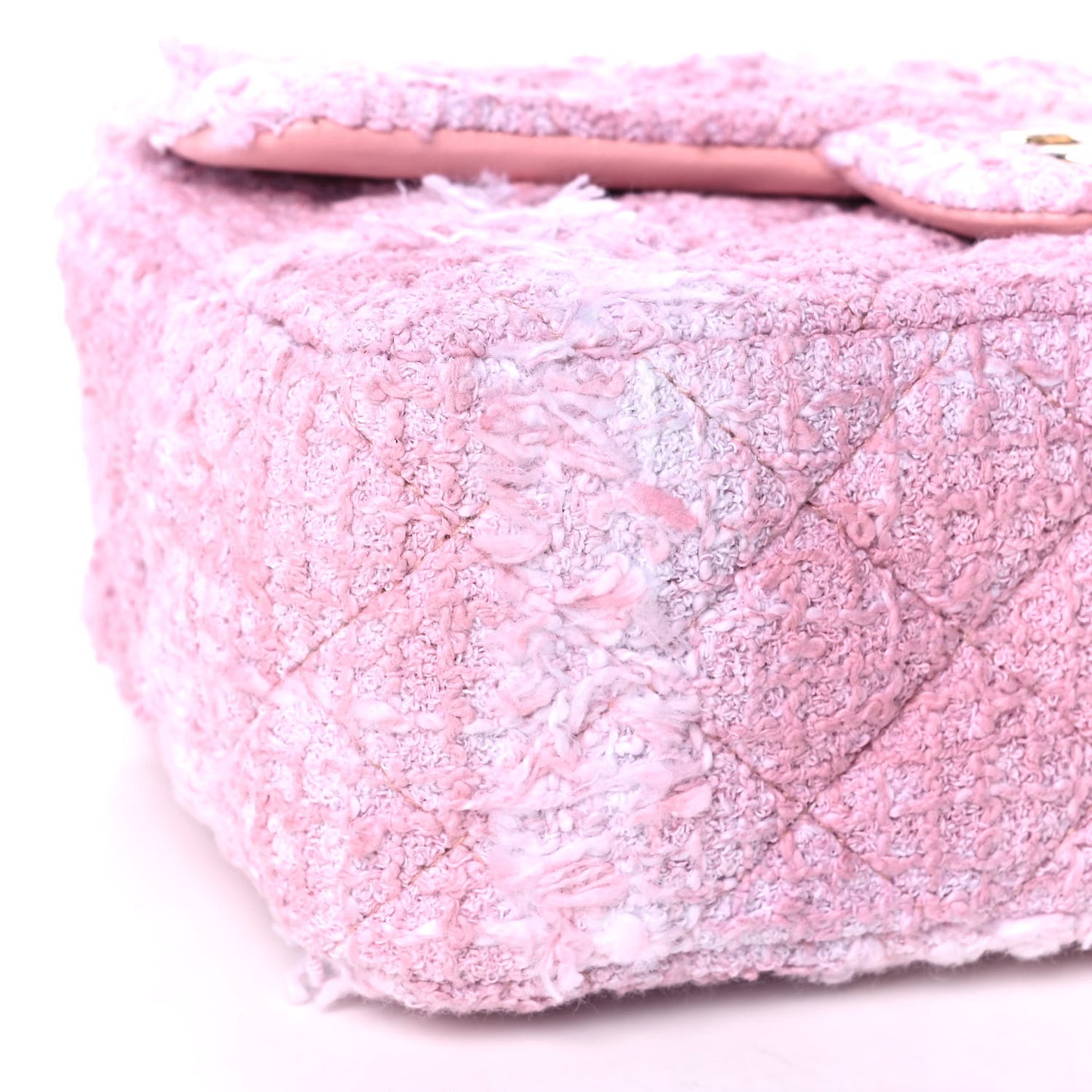 Tweed Quilted Mini Rectangular Flap Light Pink White