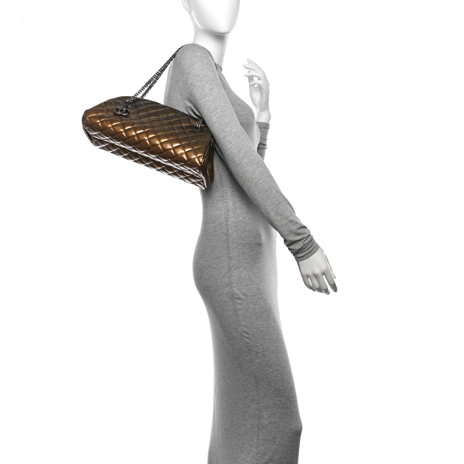 Chanel Metallic Patent Quilted Medium Just Mademoiselle Bowling Bag  Gold Degrade 2 of 13