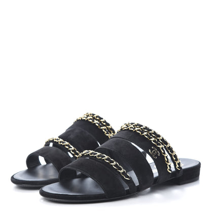 Chanel Suede Chain Mule Sandals 39 Black 3 of 8