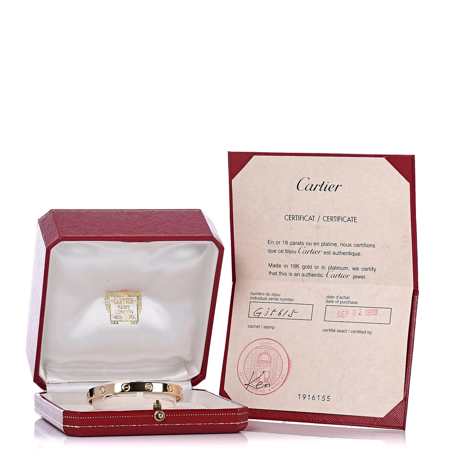 18K Yellow Gold 6 Diamond LOVE Bracelet 17