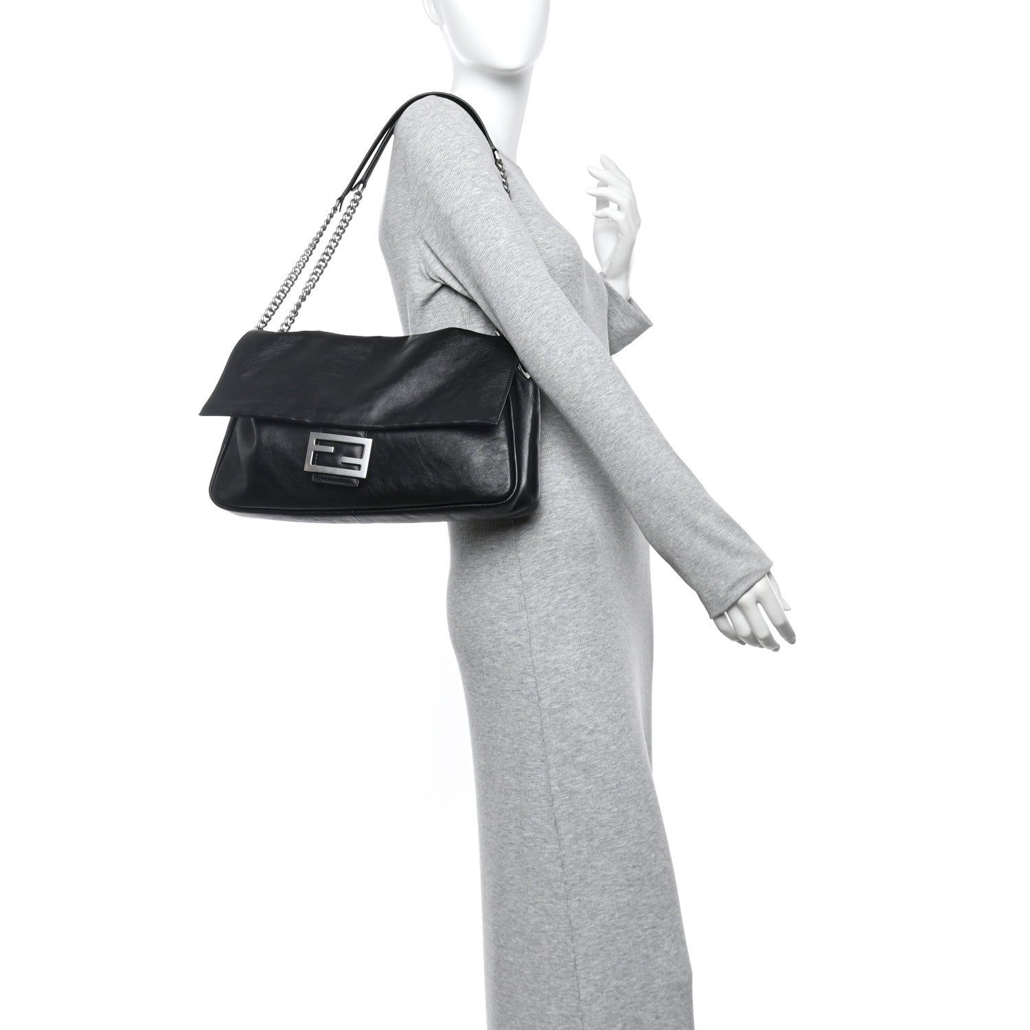 Fendi Vitello Grace Large Chain Baguette Black 2 of 10