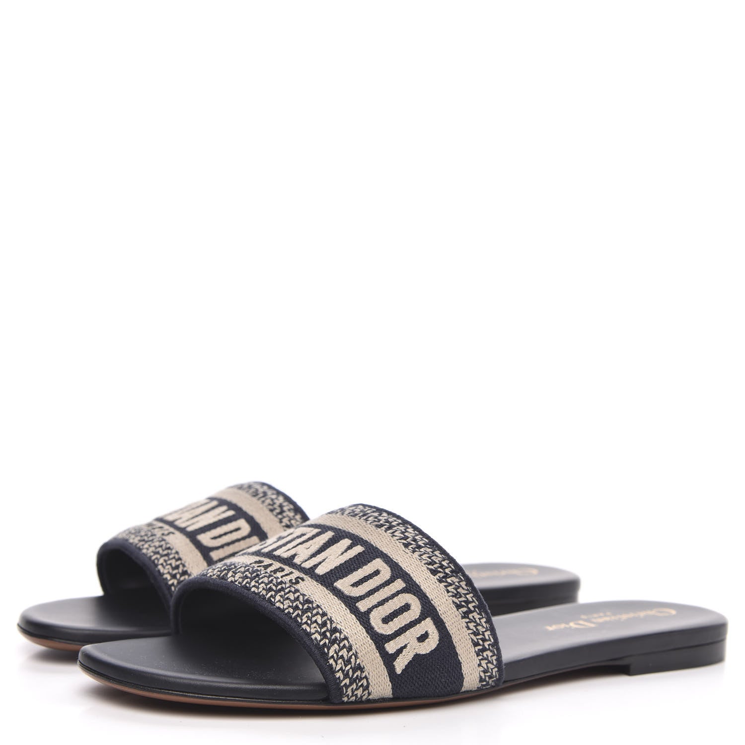 Christian Dior Canvas Embroidered Dway Mules Slide Sandals 38 Deep Blue 3 of 8