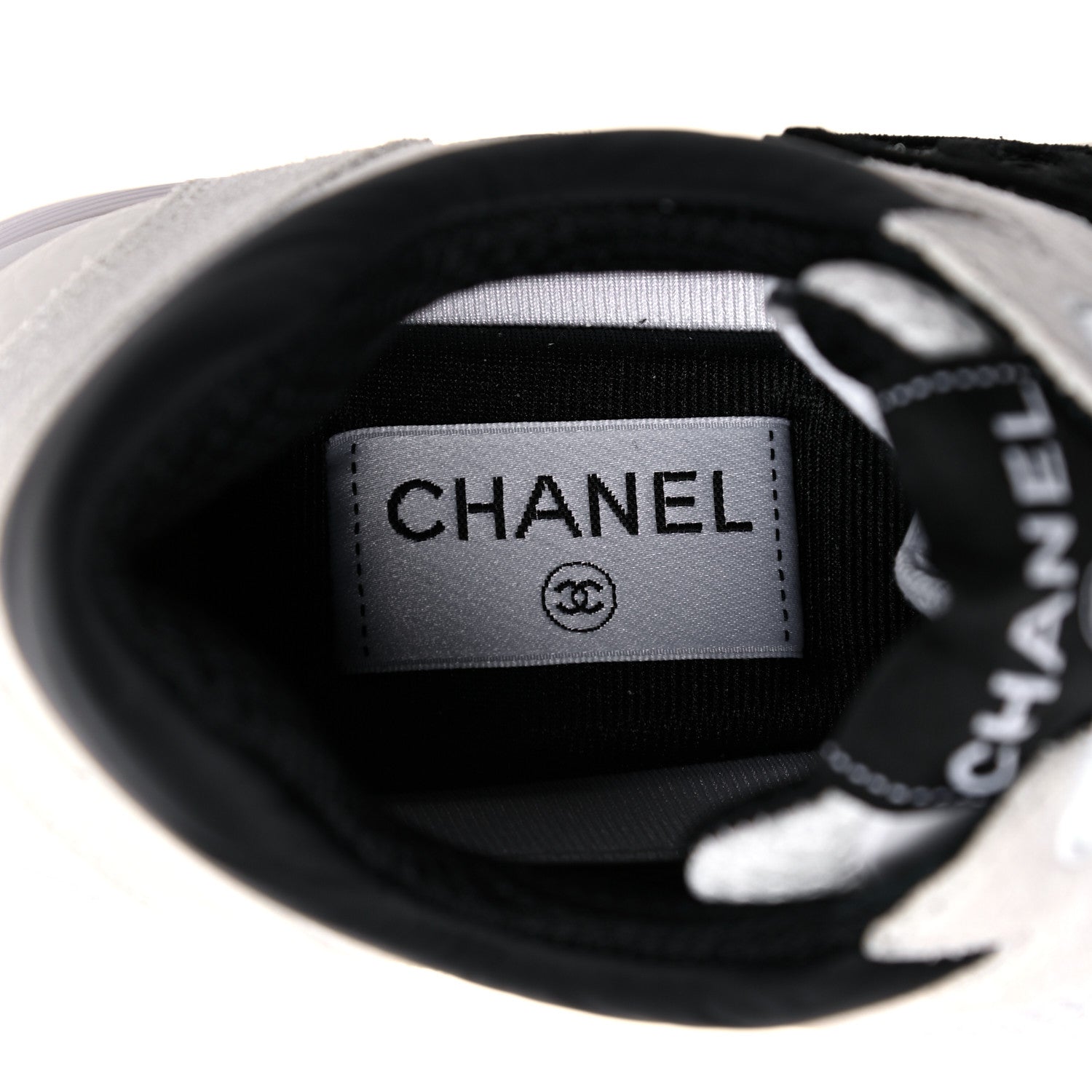 Chanel Mesh Suede Calfskin Grained Calfskin Womens CC Sneakers 39 White Black 6 of 8