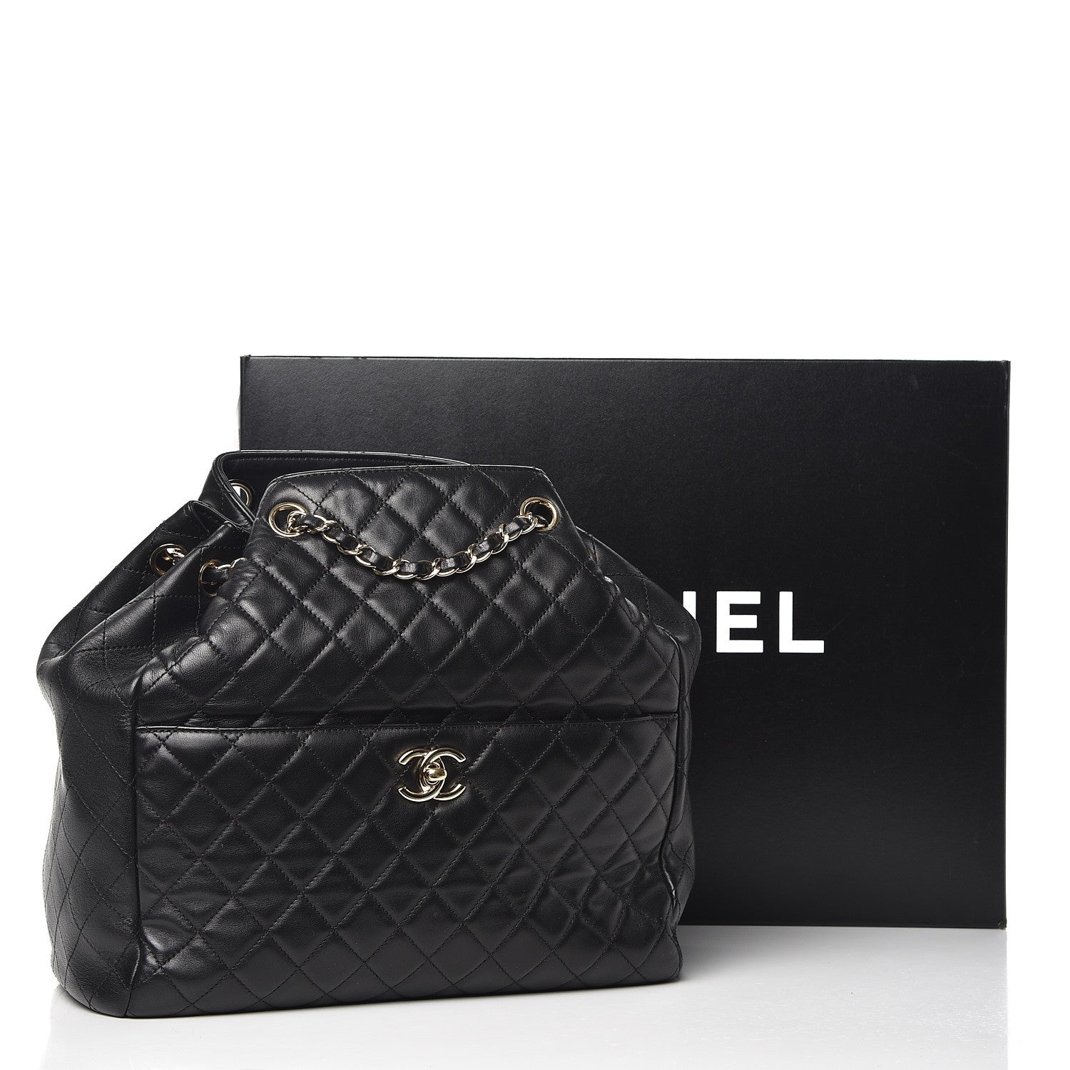 Chanel Lambskin Quilted Large Drawstring Bag Black 13 of 13