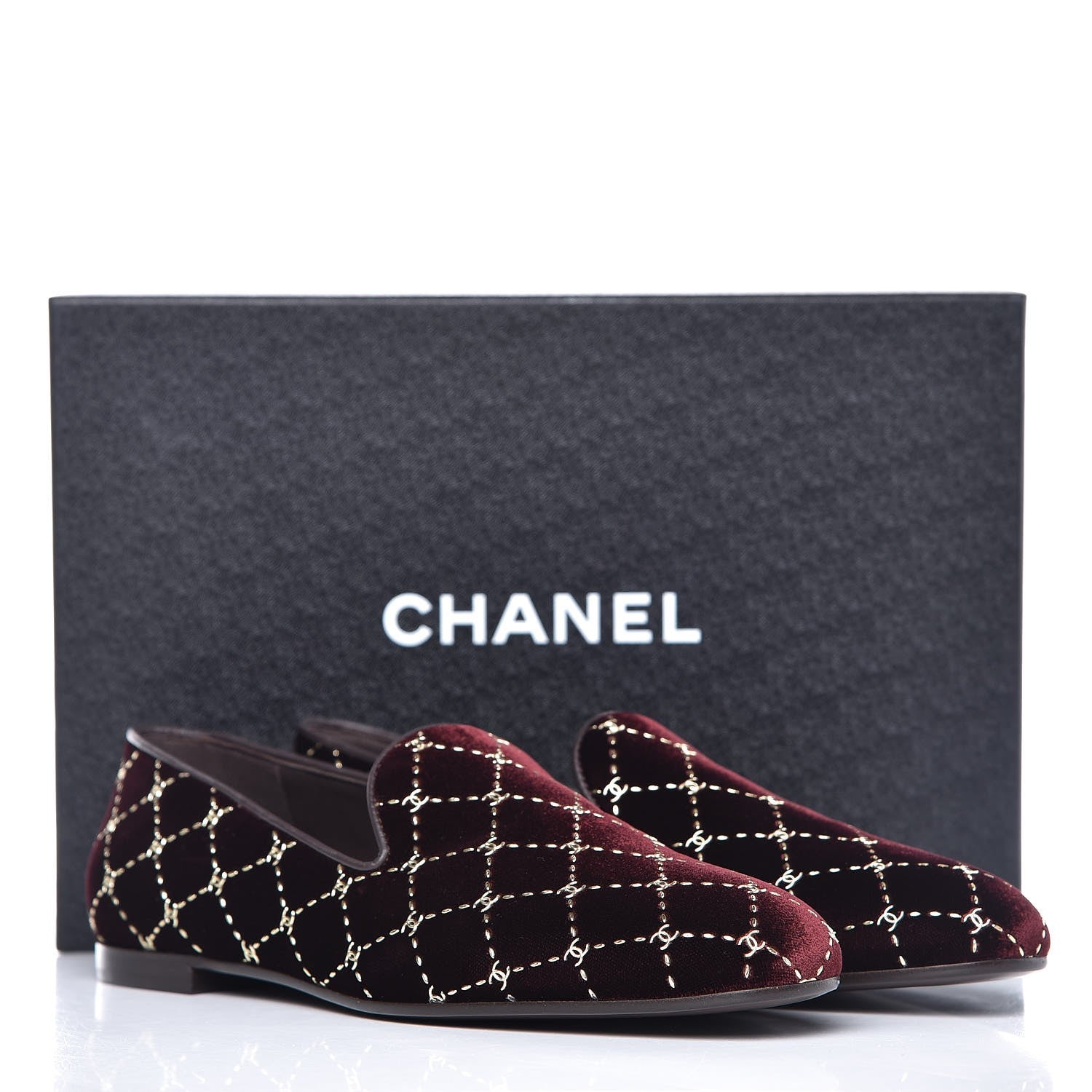 Chanel Velvet Moccasin Loafers 40 Burgundy 7 of 9