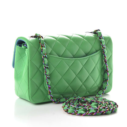 Chanel Lambskin Quilted Mini Rectangular Flap Green Blue 3 of 10
