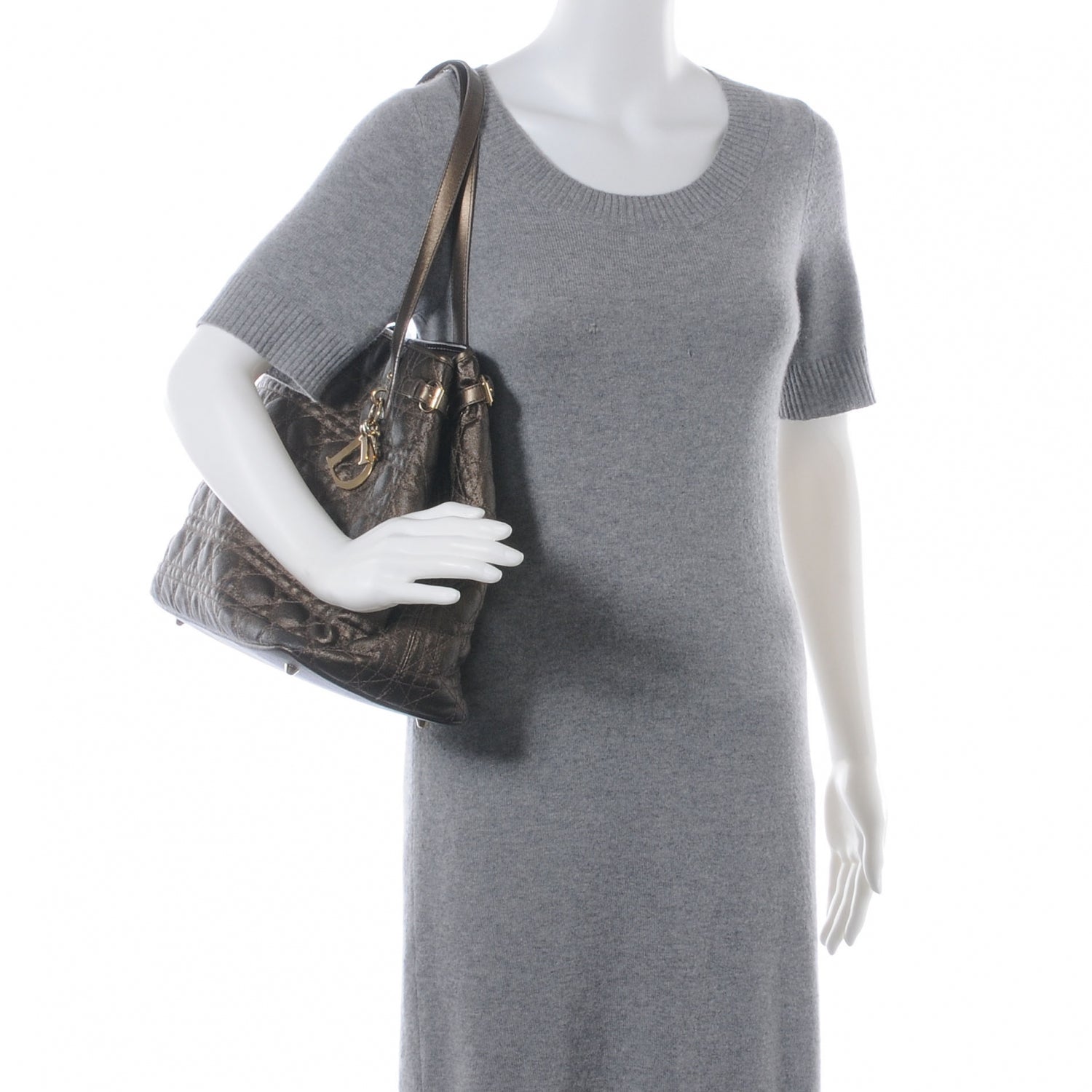 Christian Dior Coated Canvas Cannage Medium Panarea Tote Bronze 2 of 8