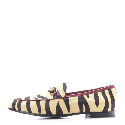 Gucci Calf Hair Tiger Print Womens Jordaan Loafers 37 Natural Black Romantic Cherry 1 of 11