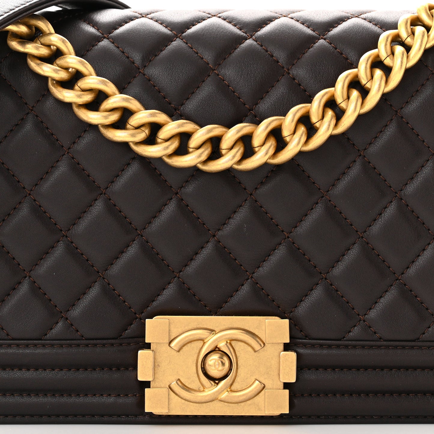 Calfskin Quilted Medium Boy Flap Dark Brown