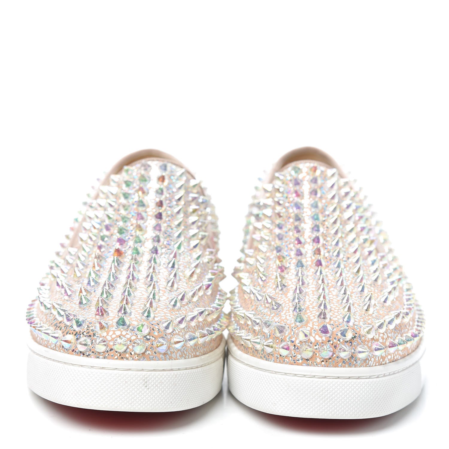 Christian Louboutin Glitter Spikes Womens Roller Boat Flat 39 Silver 2 of 7