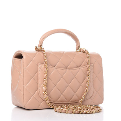 Chanel Lambskin Quilted Mini Top Handle Rectangular Flap Beige 3 of 11
