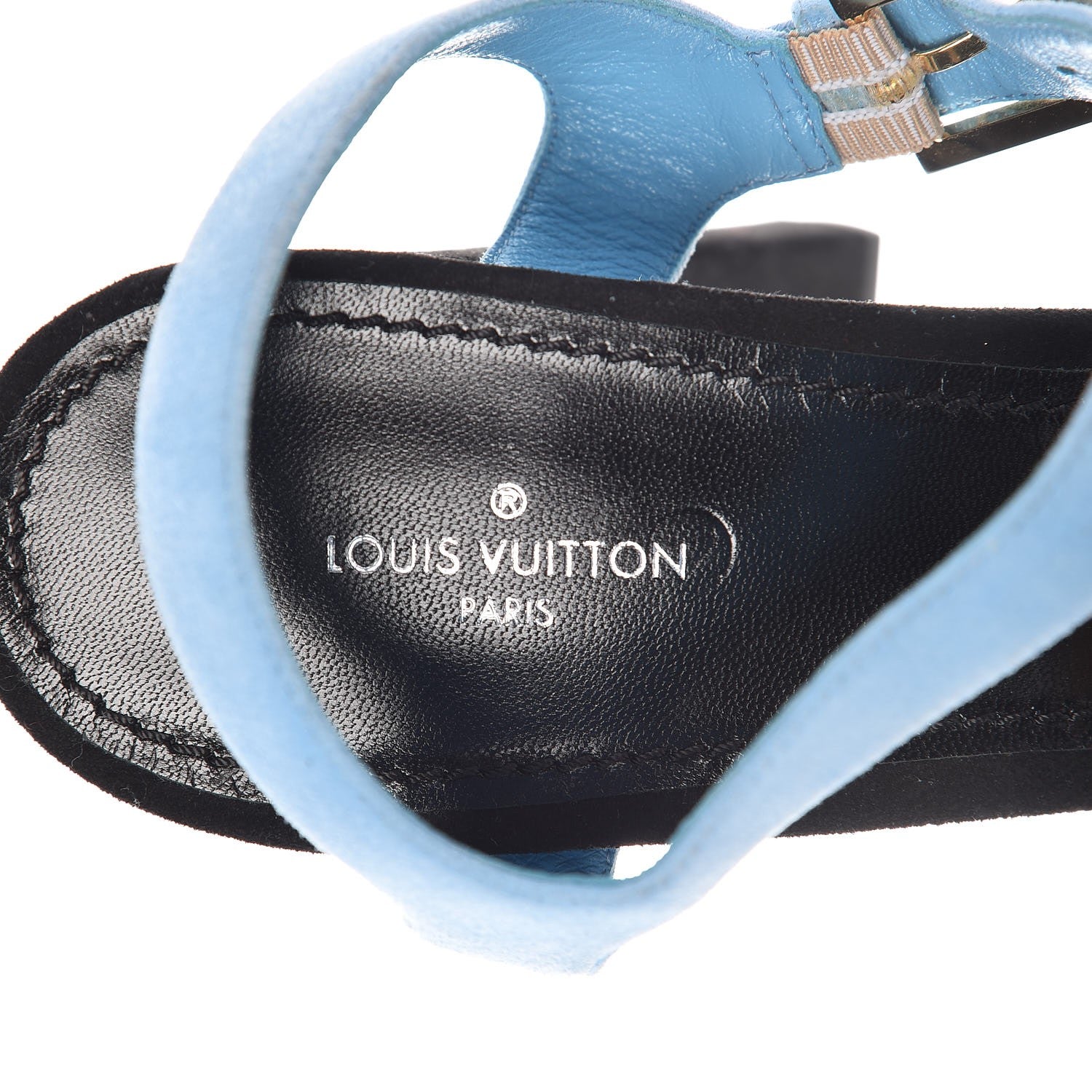 Louis Vuitton Suede Baby Goat Flamingo Sandals 41 Black Blue 7 of 9
