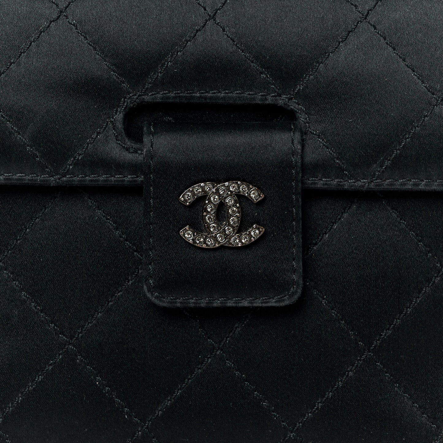 Satin Quilted Crystal CC Mini Square Flap Black