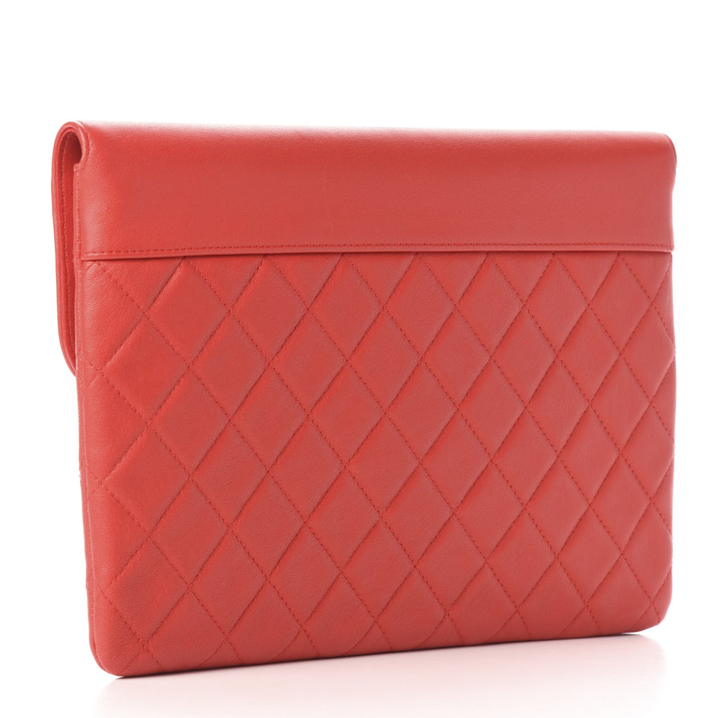 Grained Calfskin Quilted CC Box Pouch Red