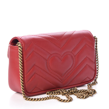 Gucci Calfskin Matelasse Super Mini GG Marmont Shoulder Bag Hibiscus Red 3 of 11