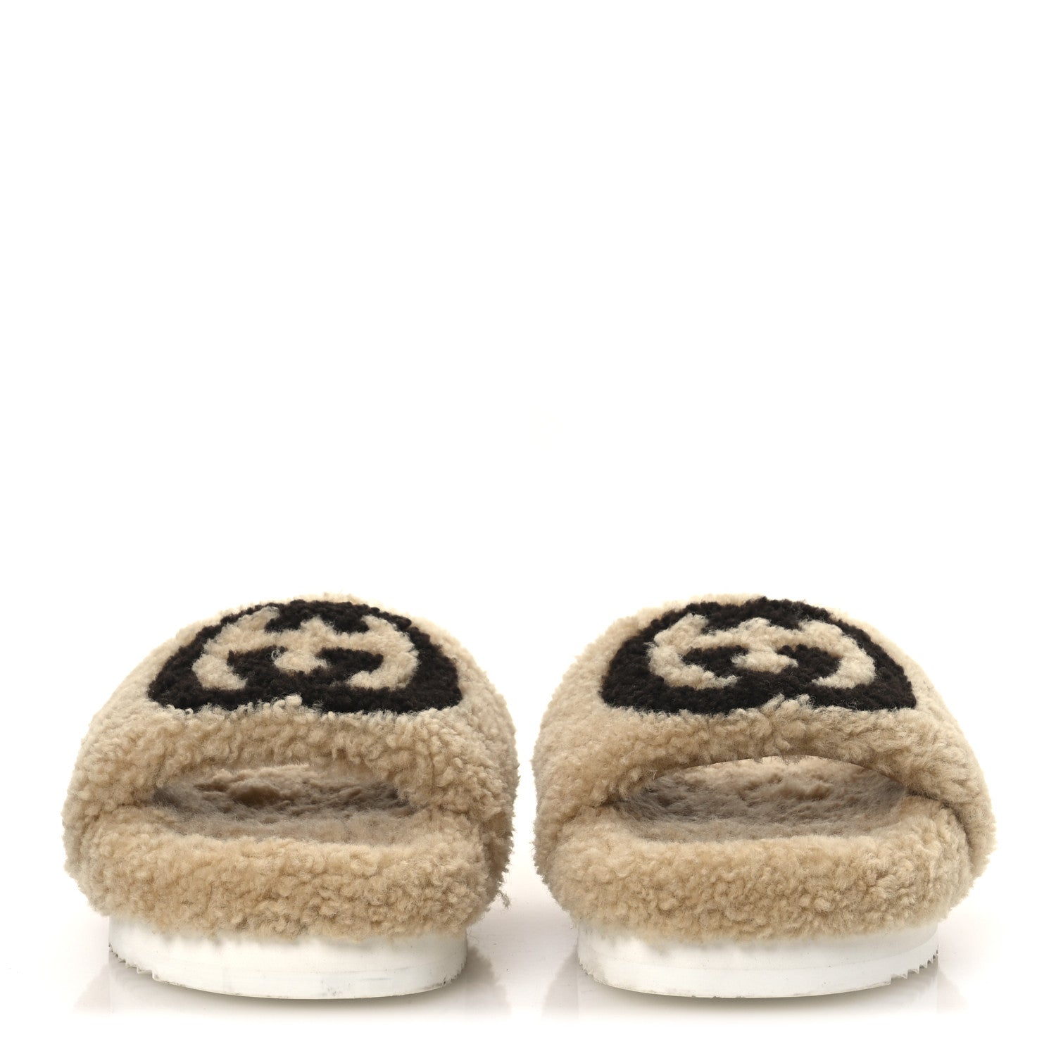 Gucci Shearling Womens Eileen Slide Sandals 38 Cocoa Butterscotch 3 of 11