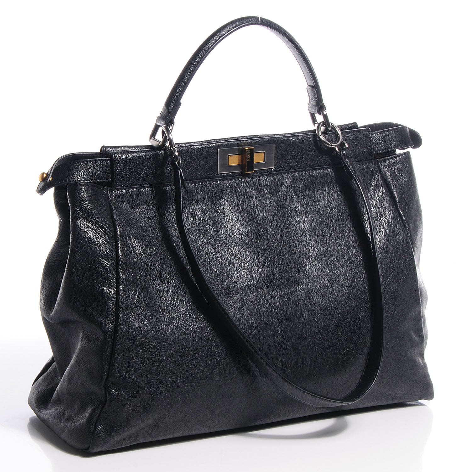 Fendi Goatskin Zucca Large Peekaboo Iconic Satchel Black Tobacco 5 of 12