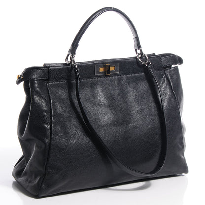 Fendi Goatskin Zucca Large Peekaboo Iconic Satchel Black Tobacco 5 of 12