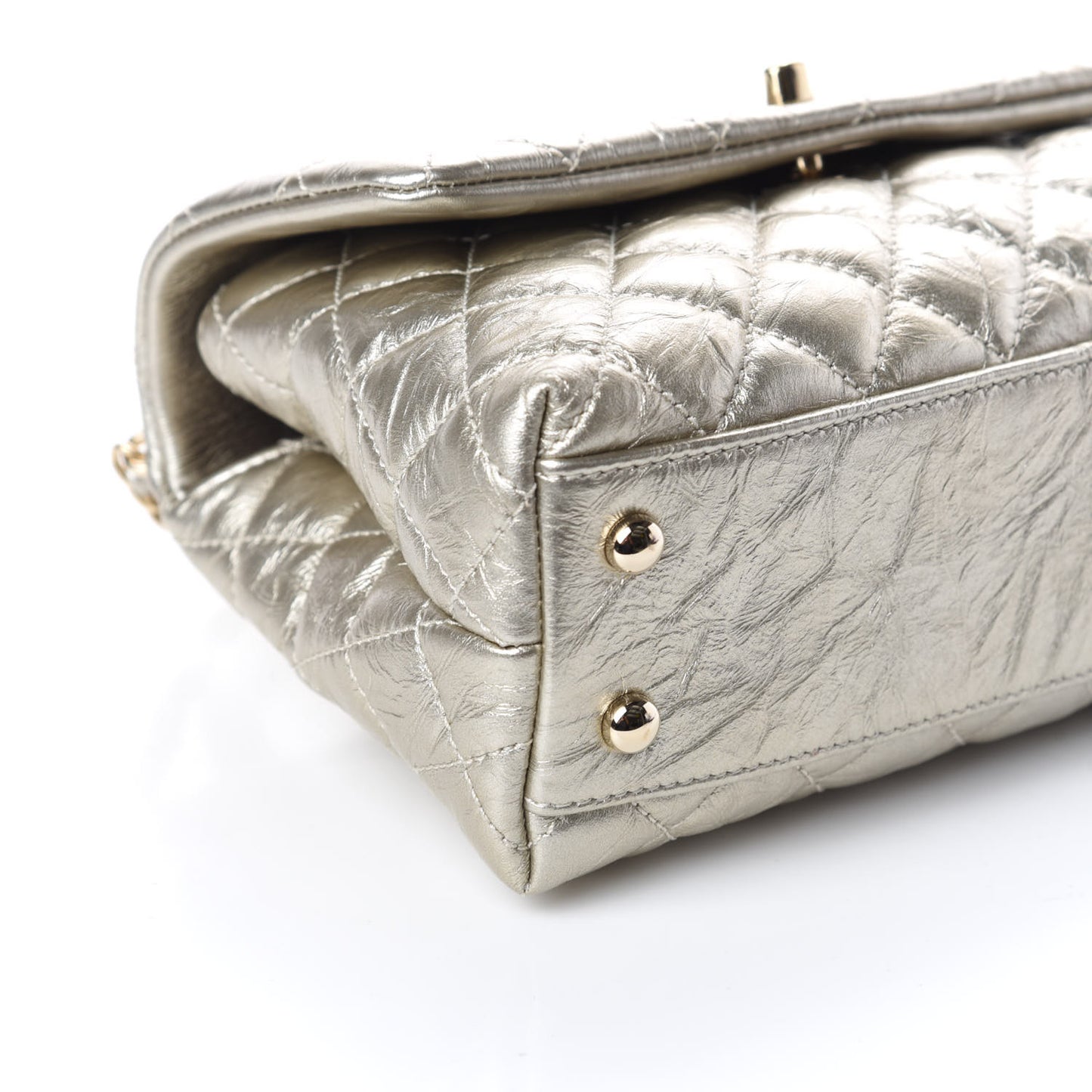 Metallic Aged Calfskin Quilted Mini Coco Handle Flap Silver