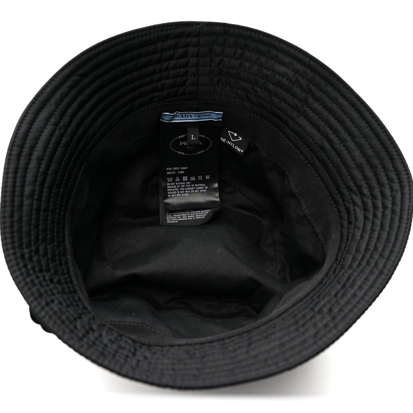 Re-Nylon Metal Triangle Logo Sequin Floral Embellished Bucket Hat L Black