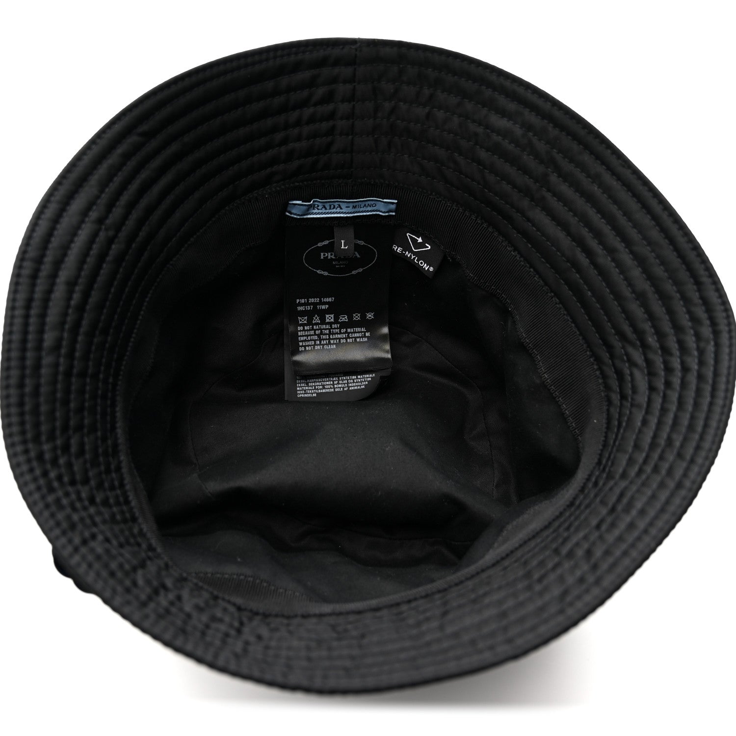 Prada Re-Nylon Metal Triangle Logo Sequin Floral Embellished Bucket Hat L Black 7 of 8
