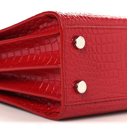 Saint Laurent Calfskin Crocodile Embossed Nano Sac De Jour Red 9 of 11