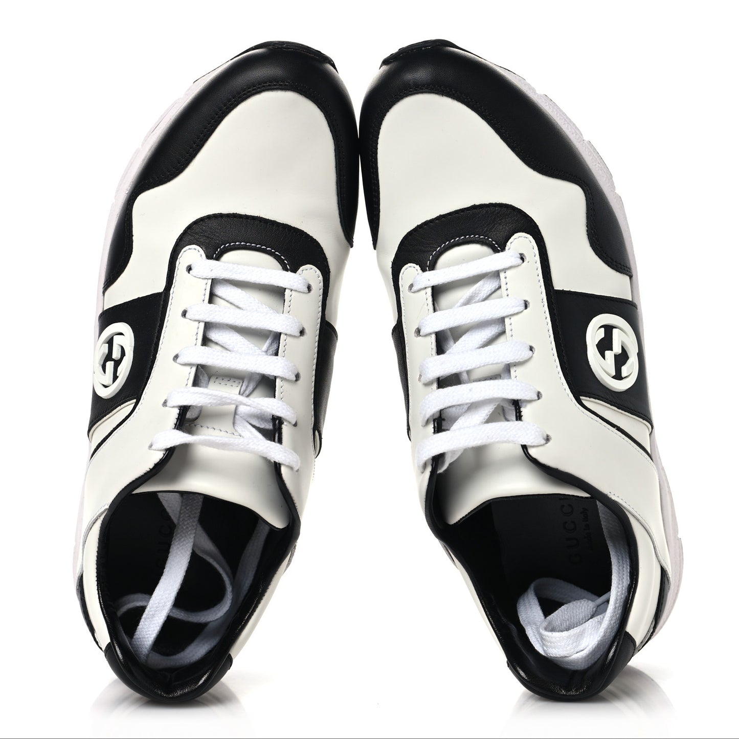 Calfskin Womens Interlocking G Sneakers 38 Black White