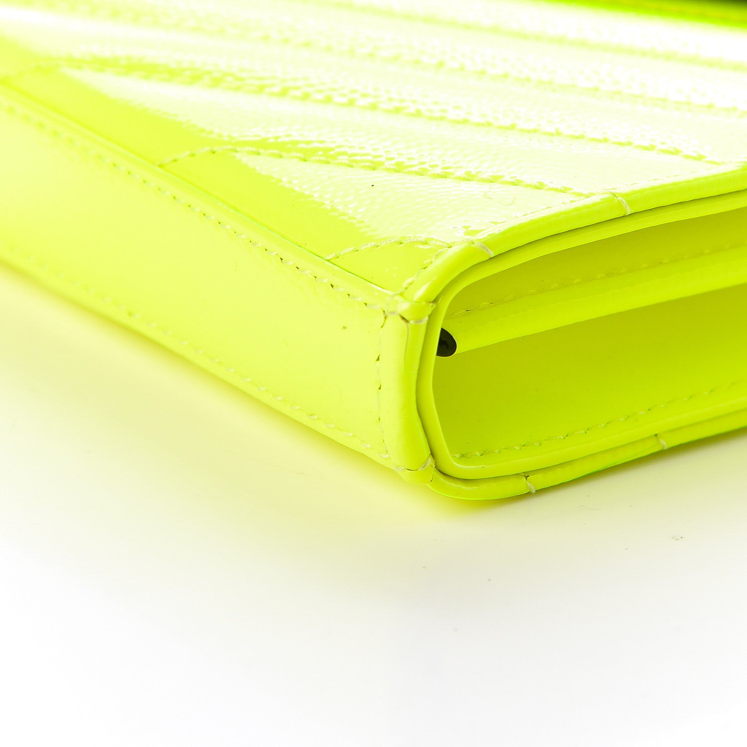 Saint Laurent Patent Grain De Poudre Matelasse Chevron Monogram Chain Wallet Neon Yellow 10 of 10