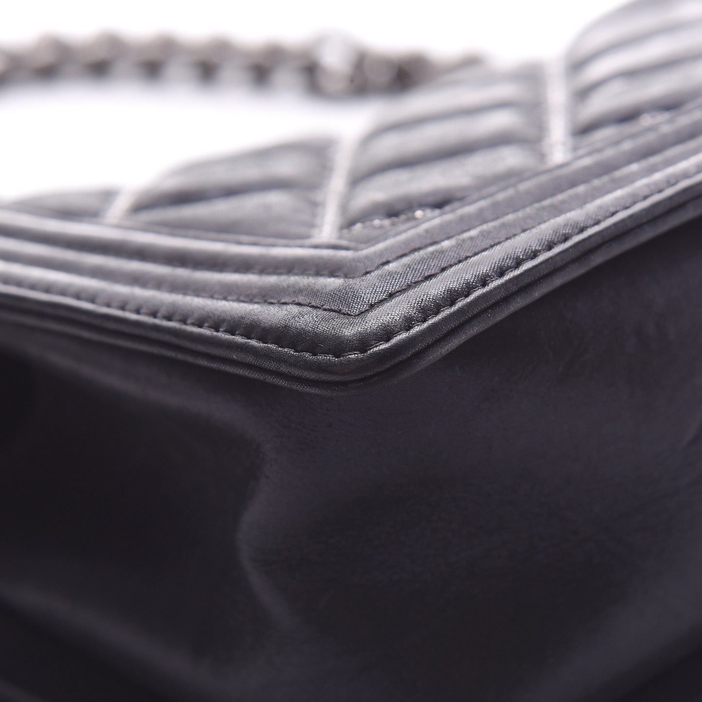 Iridescent Calfskin Embellished Double Stitch Medium Boy Flap Black