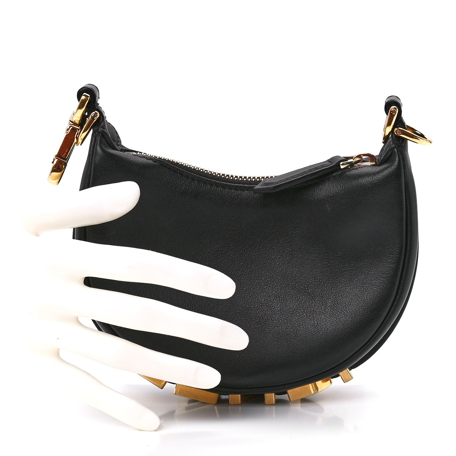 Fendi Vitello Grace Matte Nano Fendigraphy Hobo Charm Black 2 of 12