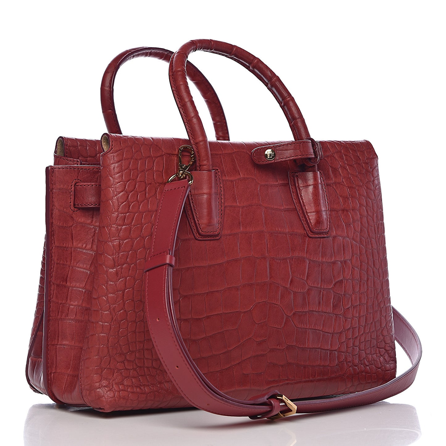 Calfskin Crocodile Embossed Medium Milla Tote Ruby