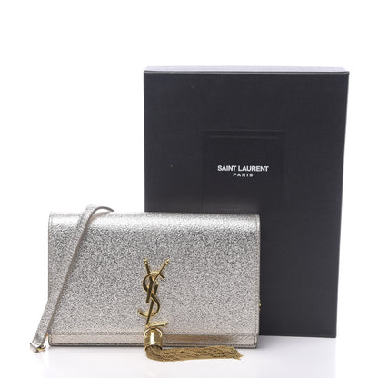 Saint Laurent Metallic Calfskin Classic Monogram Kate Tassel Chain Wallet Platine 12 of 12