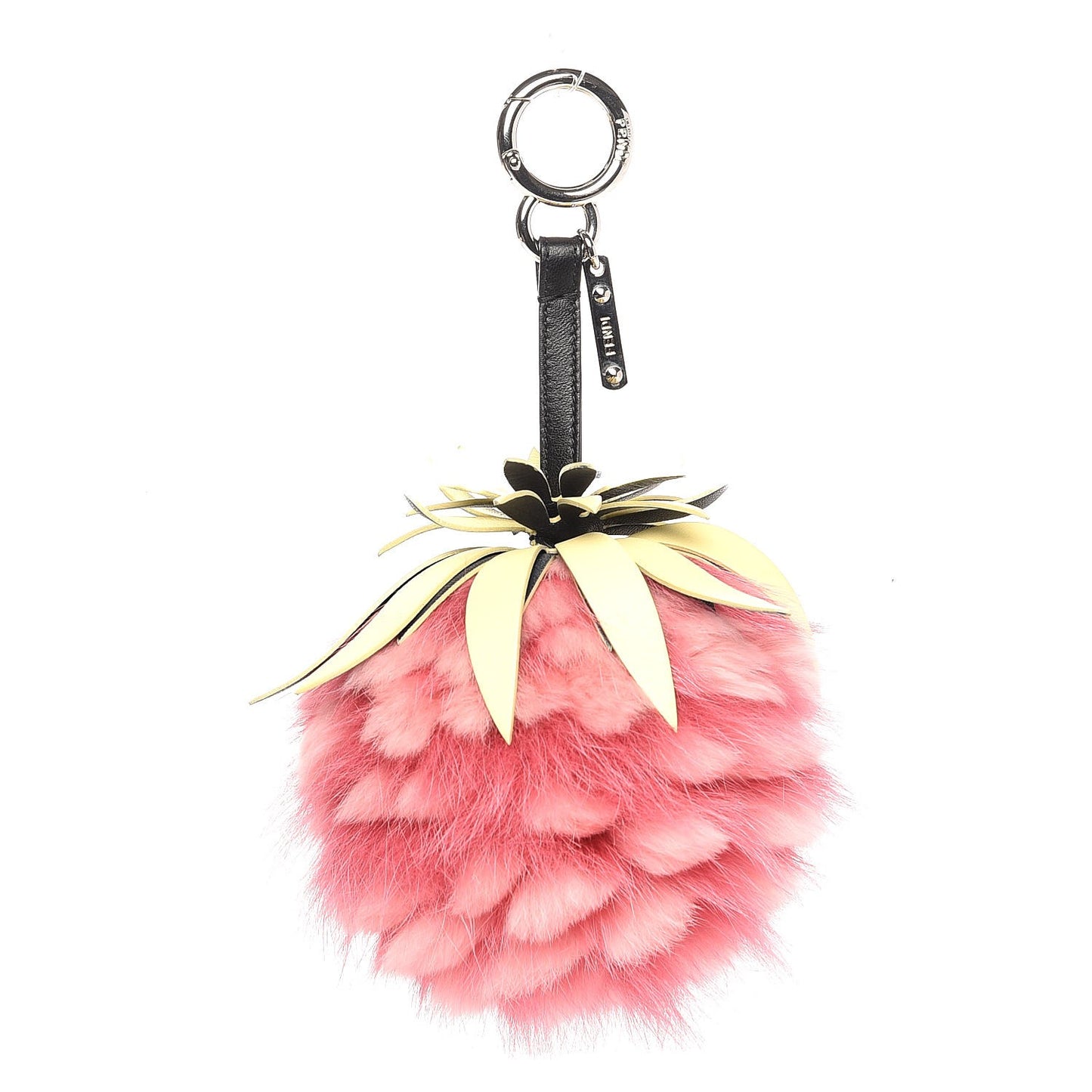 Fox Rabbit Fur Nappa Pineapple Bag Charm Rosa Scuro Banana Multicolor
