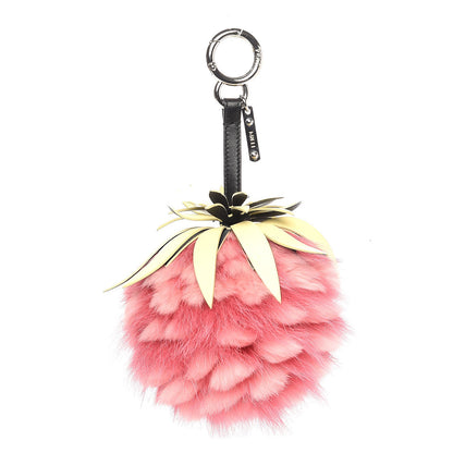 Fendi Fox Rabbit Fur Nappa Pineapple Bag Charm Rosa Scuro Banana Multicolor 1 of 5