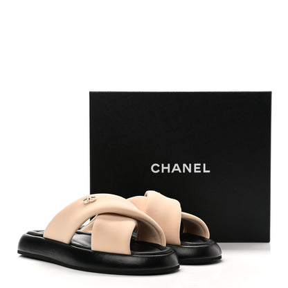 Chanel Fabric CC Mules Sandals 40 Light Beige 9 of 9