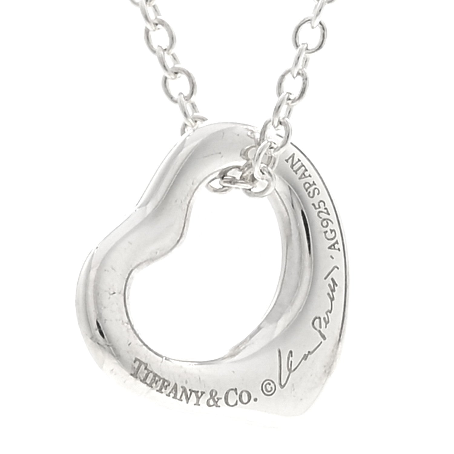 Tiffany Sterling Silver Elsa Peretti 11mm Open Heart Pendant Necklace 4 of 5