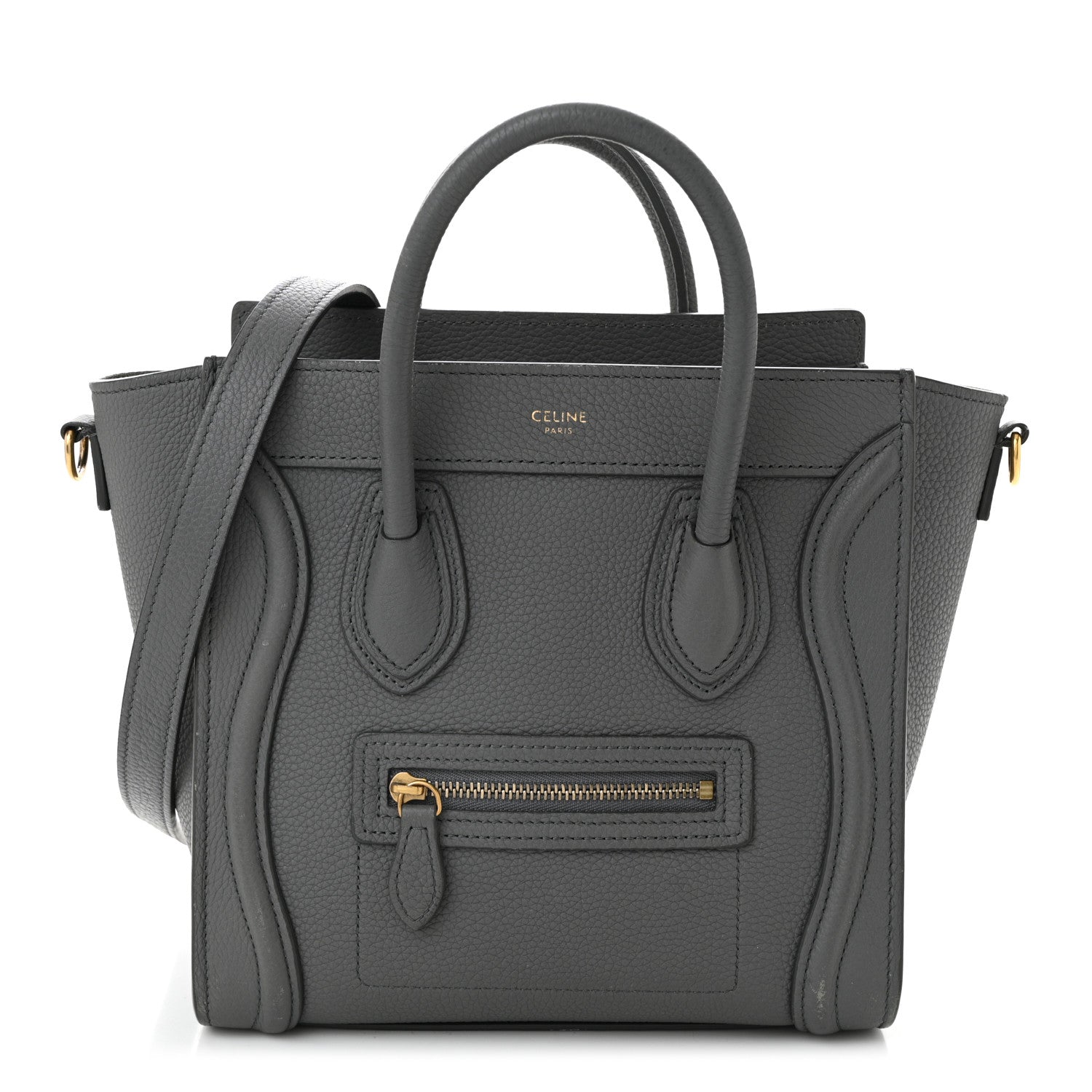 Celine Drummed Calfskin Nano Luggage Kohl 1 of 14