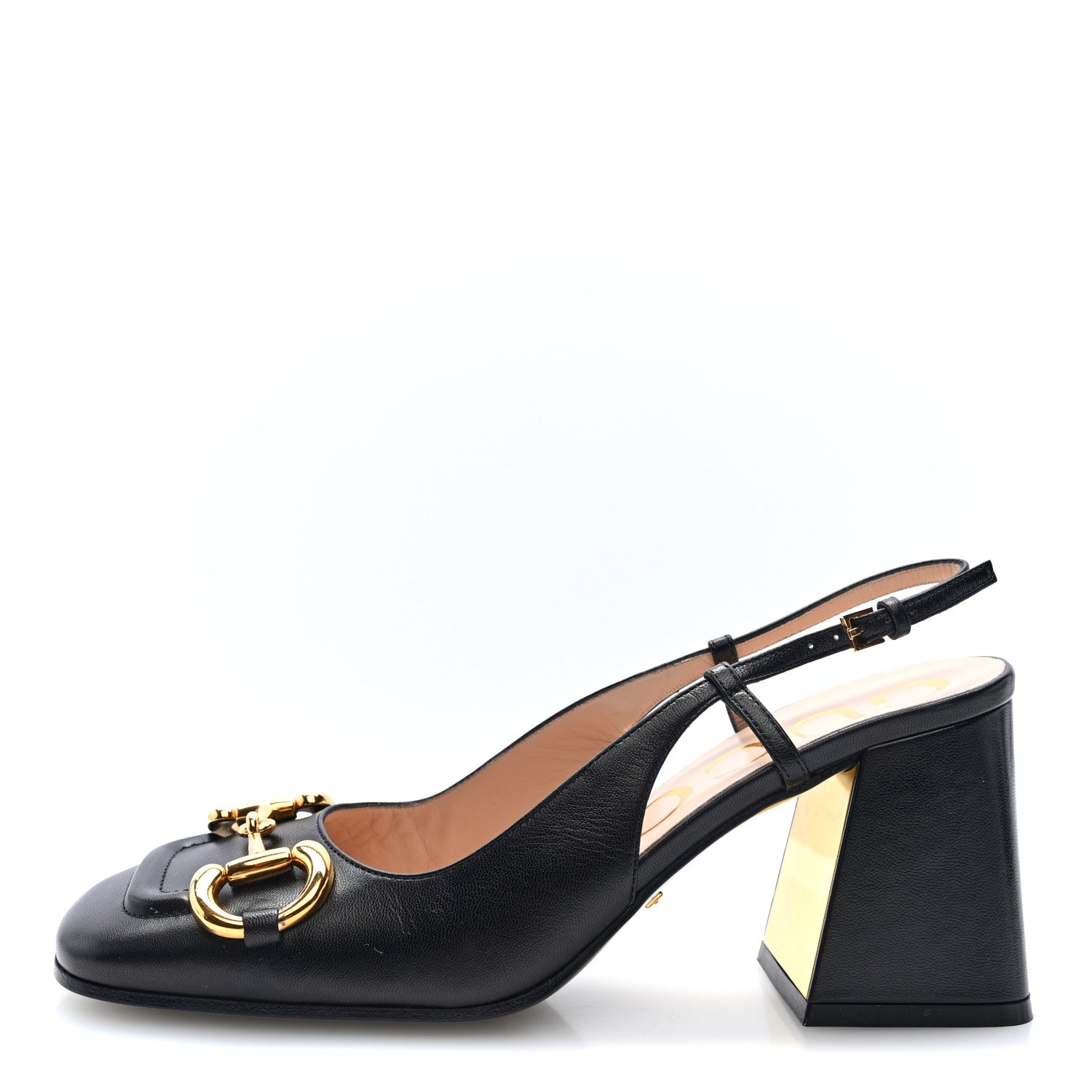 Gucci Malaga Kid Horsebit 75mm Slingback Pumps 37 Black 1 of 8