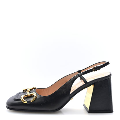 Gucci Malaga Kid Horsebit 75mm Slingback Pumps 37 Black 1 of 8